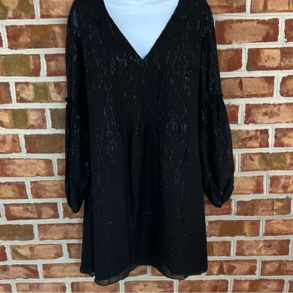 NWT Lilly Pulitzer Cleme Long sleeve silk metallic Chic Black VNeck Dress onyx 8